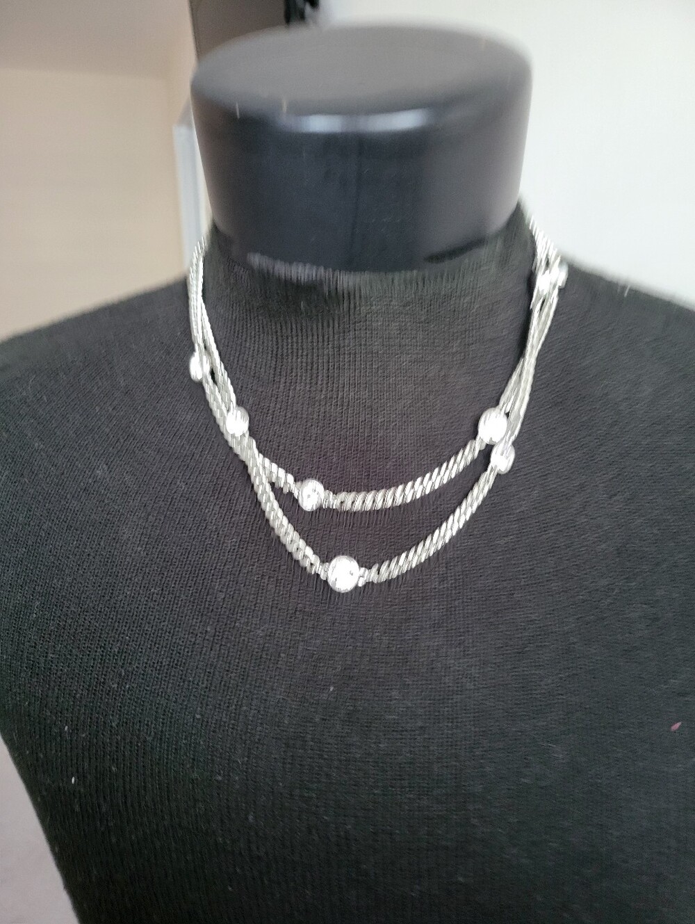 VTG Givenchy Signed Necklace.Classic Silver @crystal Rhinstone. Like New , 39"